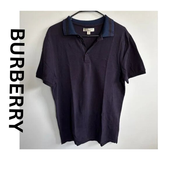Burberry Men’s Polo Shirt XL Navy Blue Cotton Short Sleeve Collared Designer - Picture 1 of 16
